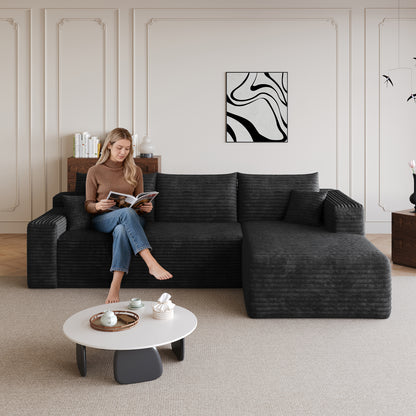 95" Cloud Sectional Sofa,Modern Minimalist Upholstered Couches, Comfort U Shaped Sofa for Living Room,Deep Seat Corner Couch,No Assembly Required,Black (Plush Corduroy Fabric) image 2