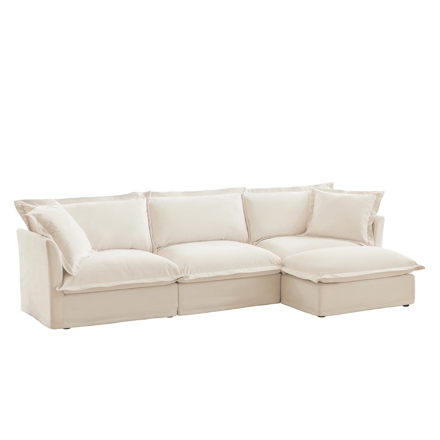L-Shaped Slipcovered Sectional Sofa Couch, Comfy Chenille Deep Seat Cloud Couch with Convertible Ottoman & 2 Big Pillows, Modern Oversized 3 Seater Slipcovered Sofa Set for Living Room Office, Cream image 11