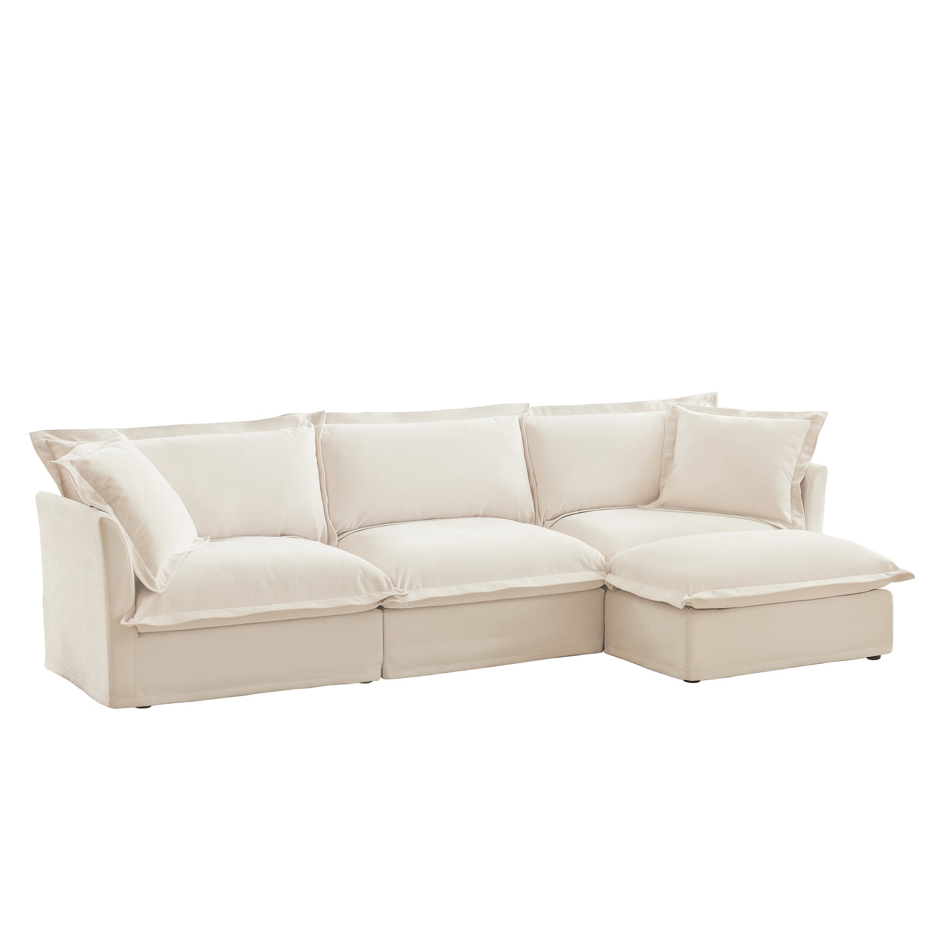 L-Shaped Slipcovered Sectional Sofa Couch, Comfy Chenille Deep Seat Cloud Couch with Convertible Ottoman & 2 Big Pillows, Modern Oversized 3 Seater Slipcovered Sofa Set for Living Room Office, Cream image 11