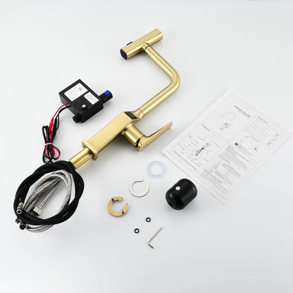 Touchless ​​Brushed Gold Kitchen Faucet with LED Display, Motion Sensor Kitchen Sink Faucet with 3-Function Pull-Out Sprayer & 360° Swivel Spout image 9