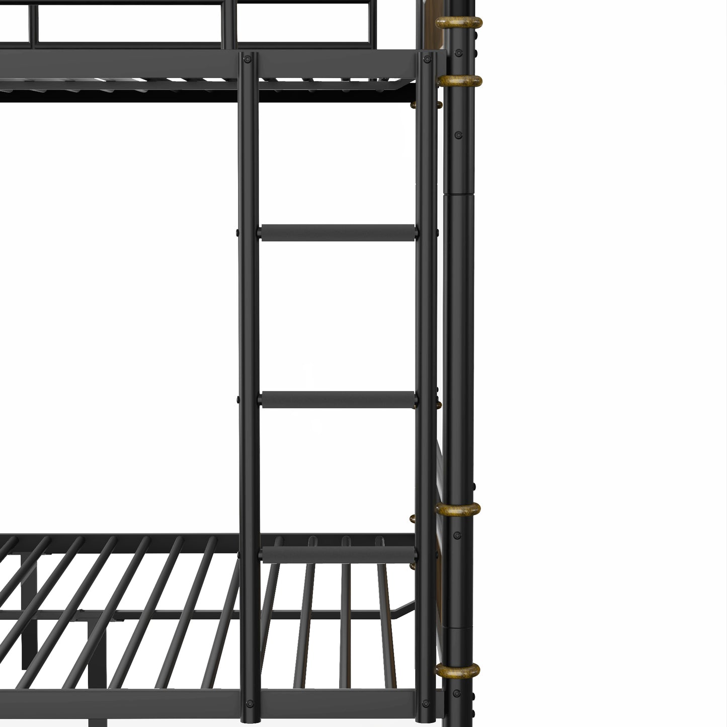 Queen over Queen Metal Bunk Bed, Industrial Detachable Bunkbeds with Safety Guard Rails for Teens, Black(Old SKU W2580S00019) image 7