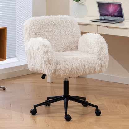 Criss Cross Chair with 5-Gear Adjustable Armrests & Wheels, Ergonomic Thickened Backrest Swivel Desk Chair for Home Office, Vanity, Bedroom and Living Room, Beige Lamb wool image 7