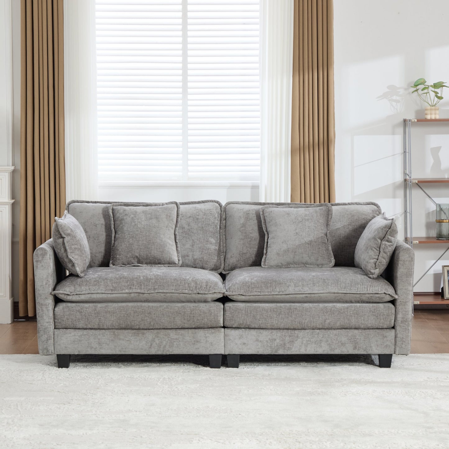 Cloud Sofa LoveSeat (Ottoman is not included), Modern Sectional Couch, for Living Room Bedroom and Apartment, Comfy Double Layer Upholstered Seat Cushion, Breathable Chenille Fabric, Gray,SSS5012GY image 2