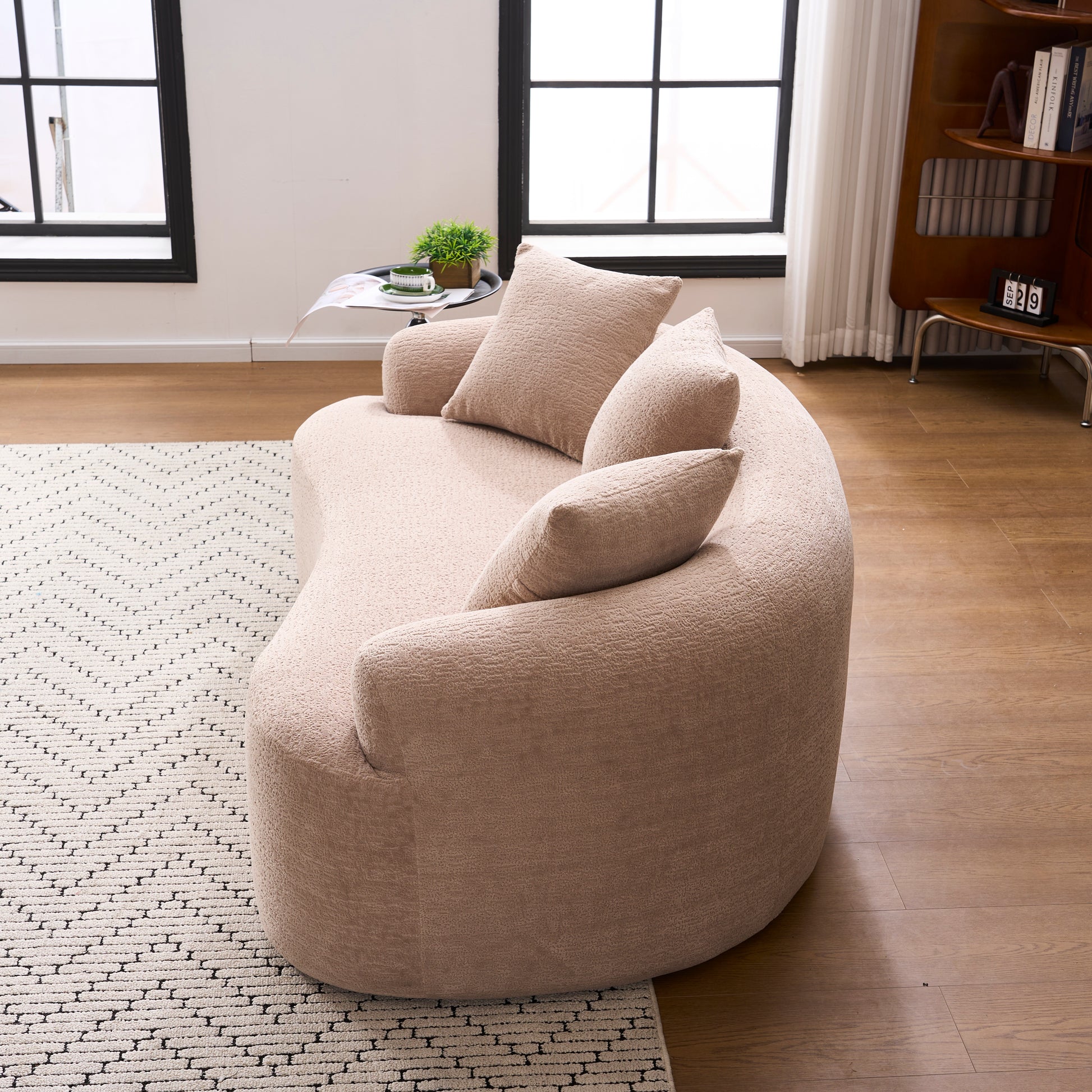 Old Sku: W2231P292607 Compression Loveseat Sofa, Curved Modern Styles Sofa for Small Spaces & Apartments, 30D Chenille No-Assembly,3 Throw Pillows. Warm Beige. image 12