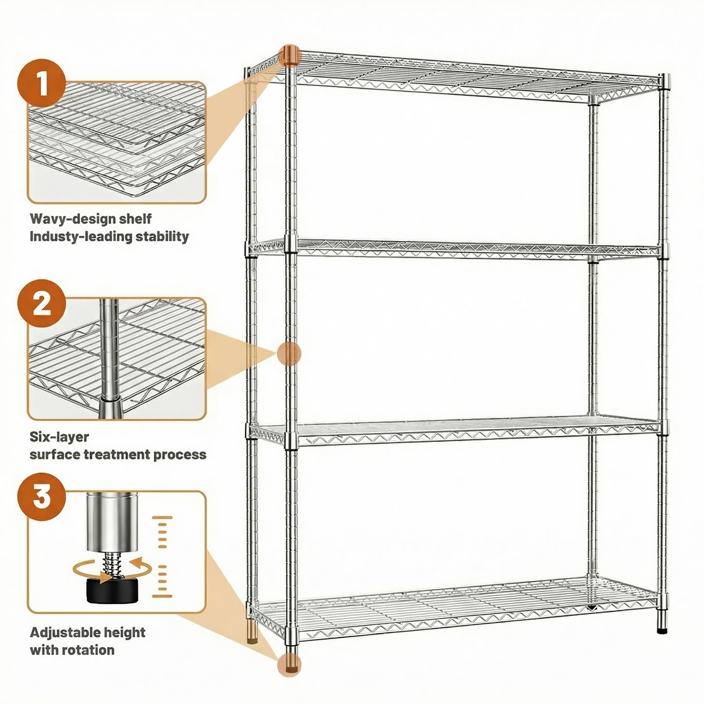 1400 Lbs 4-Shelf Storage Shelves,Wire Shelving Heavy Duty Metal Storage Shelving Unit Adjustable Garage Shelving Rack Pantry Kitchen (Chrome, 4 Tier,15.8" D x 45.3" W x 59.4" H) image 6