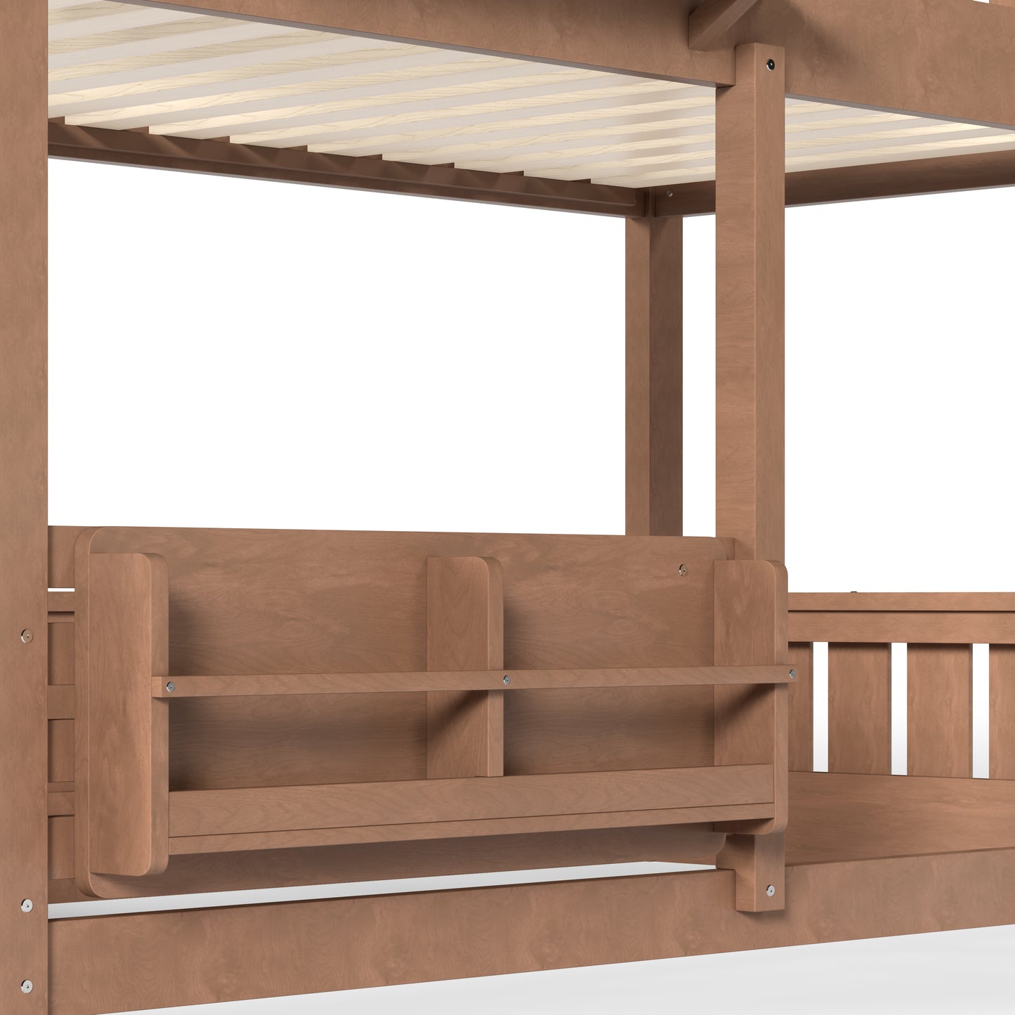Twin Size Bunk Bed/Loft Bed with Bookshelf, House Design, High-Quality Safety Fencing,Natural image 12