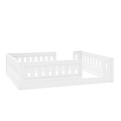 Wood Full Size Platform Bed with Guardrail, White image 8