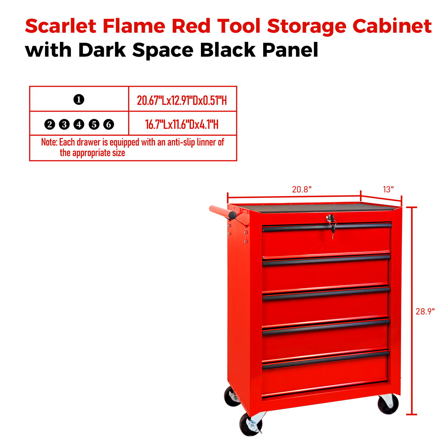 Rolling Metal Tool Chest with 5 Drawers, 20" 5-Drawer Tool Chest Cabinet with Ball Bearing Drawer Slides, Steel Tool Storage Box Organizer-RED image 11
