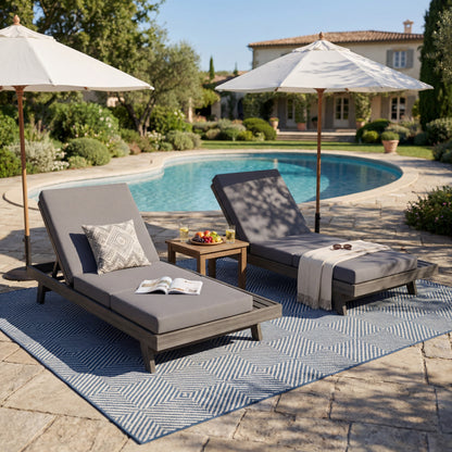Lounge Chaise Set, Space Available On One Side, Acacia Solid Wood In Black With Lounge Cushion (Dark Grey & Triple Fold) – Matching Cream Version Available image 5