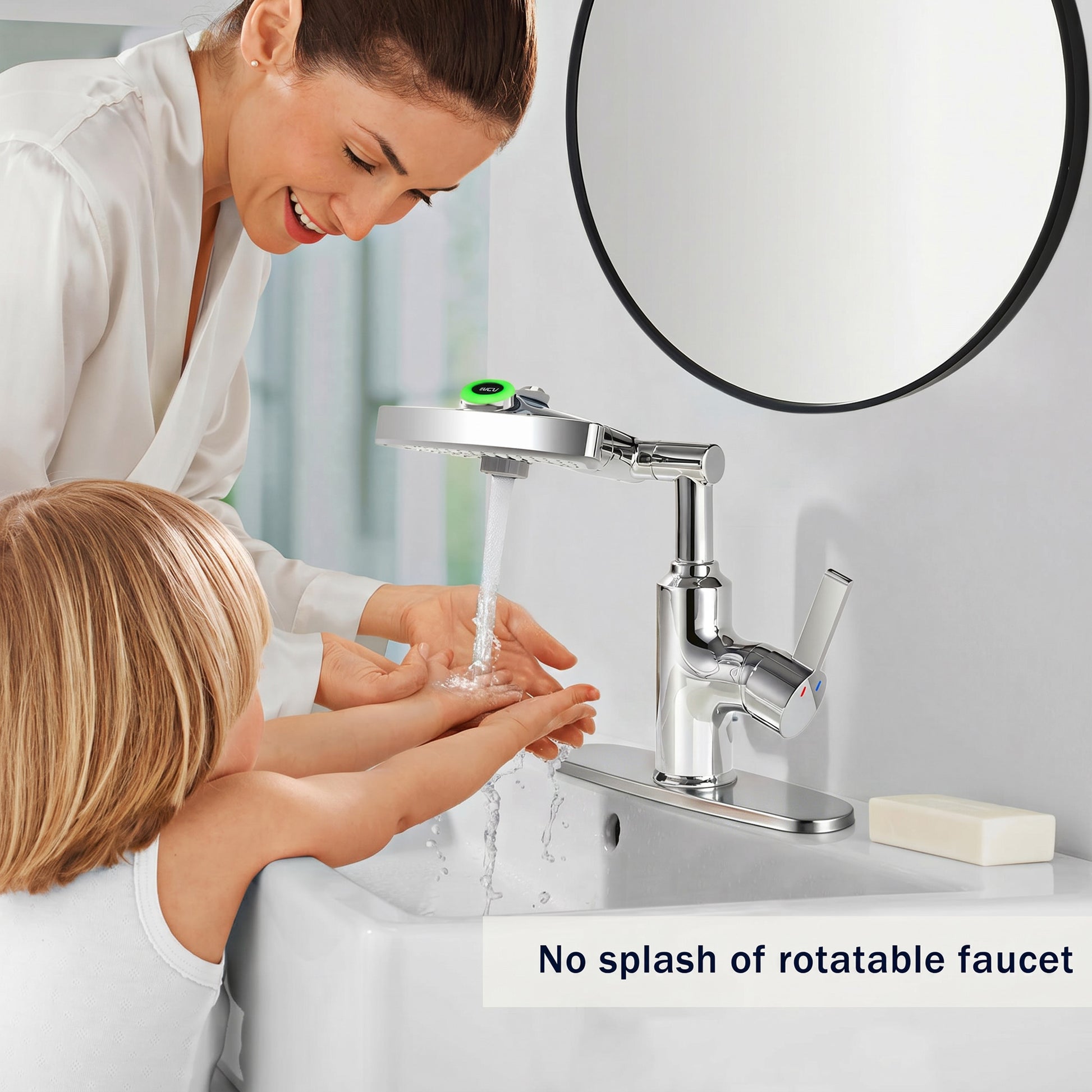 LED Temperature Display Bathroom Faucet, 3 Water Modes & 360° Rotating Spout Single Handle Vanity Sink Faucet with Digital Screen image 7