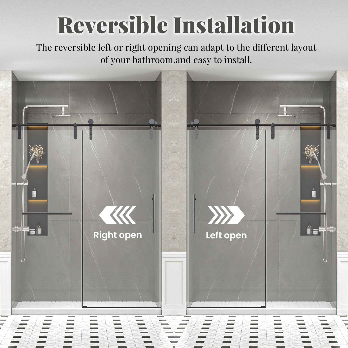 56-60" W * 76" H Frameless Single Sliding Shower Doors Without Soft-Close, Bathroom Sliding Shower Door With Towel Rail And Auxiliary Handle, 5/16" (8mm) Thick SGCC Tempered Glass Door, Matte Black image 7