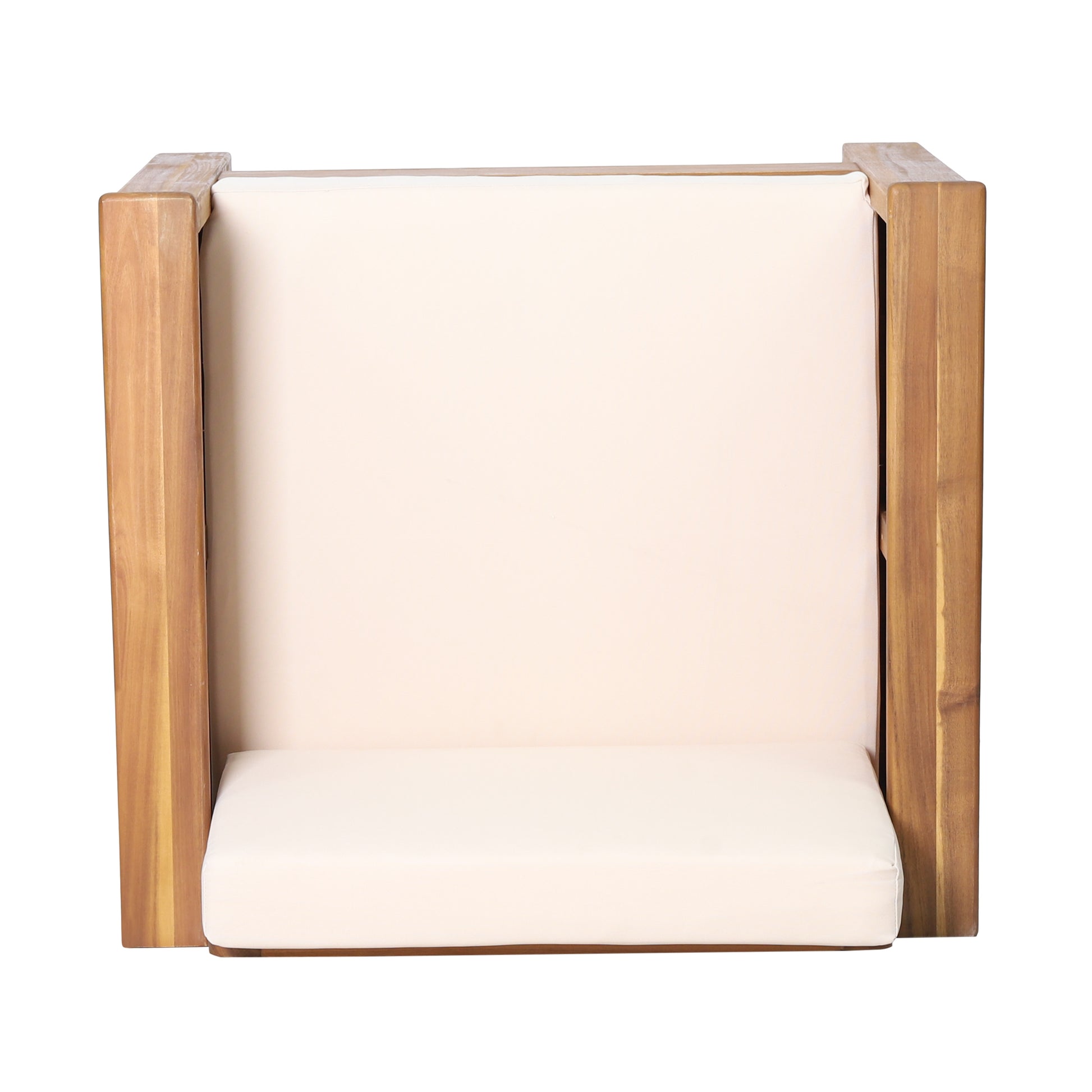 (Set of 2) Outdoor Acacia Wood Club Chairs with Cushions, Teak+Beige, 27.75"D x 32"W x 27.75"H image 9