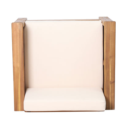 (Set of 2) Outdoor Acacia Wood Club Chairs with Cushions, Teak+Beige, 27.75"D x 32"W x 27.75"H image 9