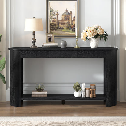 U_Style 59.8'' Modern Oak Veneer Console Table with 3 Drawers,Farmhouse Entryway Table with Shelf,Wood Sofa Table with Semi-Circular Design, Suitable for Living Room,Hallway,Entryway, Foyer, Corridor image 2