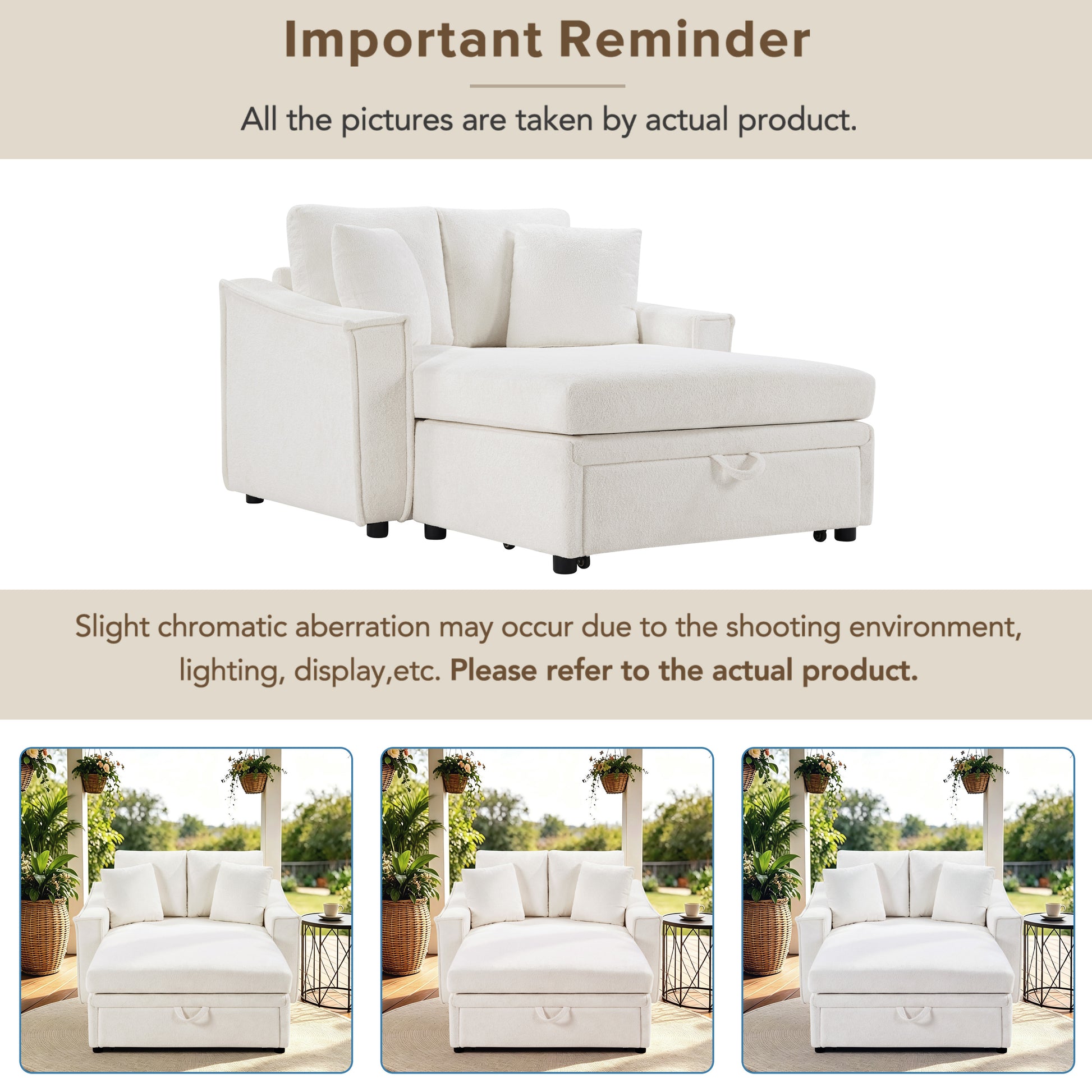 Modern Chaise Sofa 53.5" Sofa Couch Sofa Bed Sleeper Sofa with Pillows and Hidden Storage Space for Living Room, Bedroom, Beige image 11