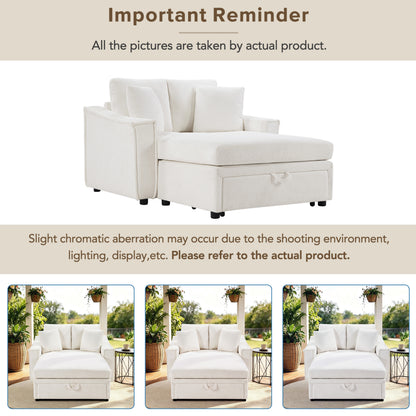 Modern Chaise Sofa 53.5" Sofa Couch Sofa Bed Sleeper Sofa with Pillows and Hidden Storage Space for Living Room, Bedroom, Beige image 11