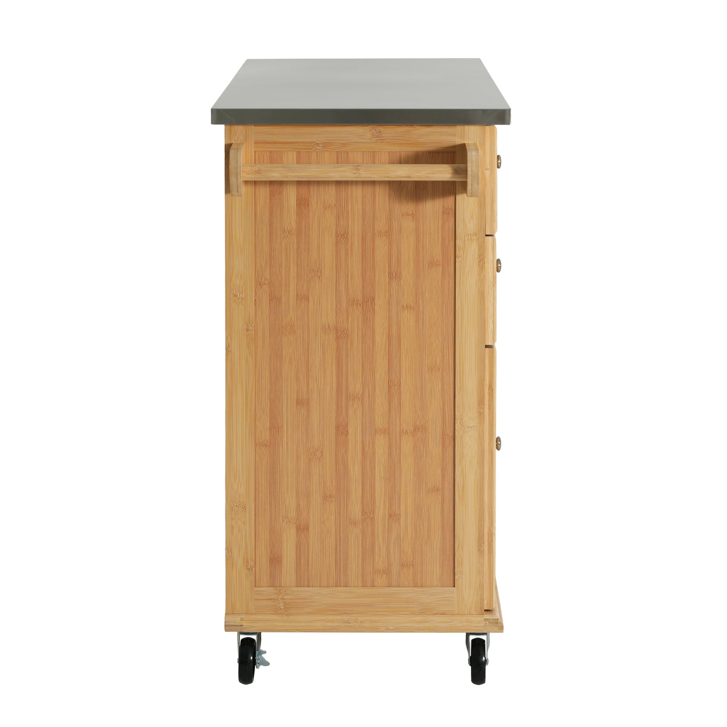 Indoor Bamboo Rolling Kitchen Island with Stainless Steel Top – Mobile Cart with Drawers, Cabinet & Towel Rack for Dining & Bar image 11