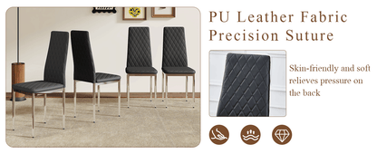 Modern Style Dining Chairs Set of 6 in Black, Essential for Minimalist Homes.Meeting Family Dining Needs,PU Material Seat,Silver Metal Legs,Blending into Various Home Environments.W1151107275 image 9