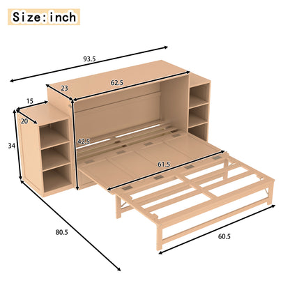 Queen size Murphy bed with spacious storage drawers and shelves, Ideal for guest rooms or compact bedrooms,Golden image 4