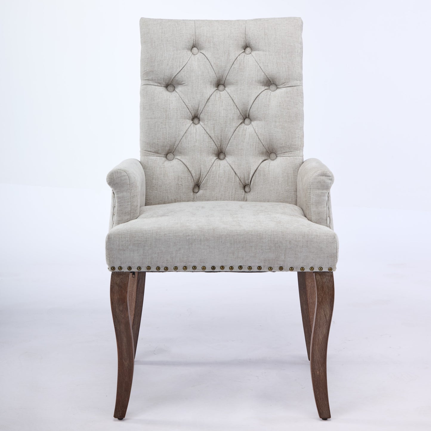 Upholstered Chenille Fabric Accent Dining Chair, Curved Solid Wood Legs, Elegant Tufted Club Dining Room Kitchen Room Arm Dining Chair, Single Pack,Beige,SW1895BG image 2