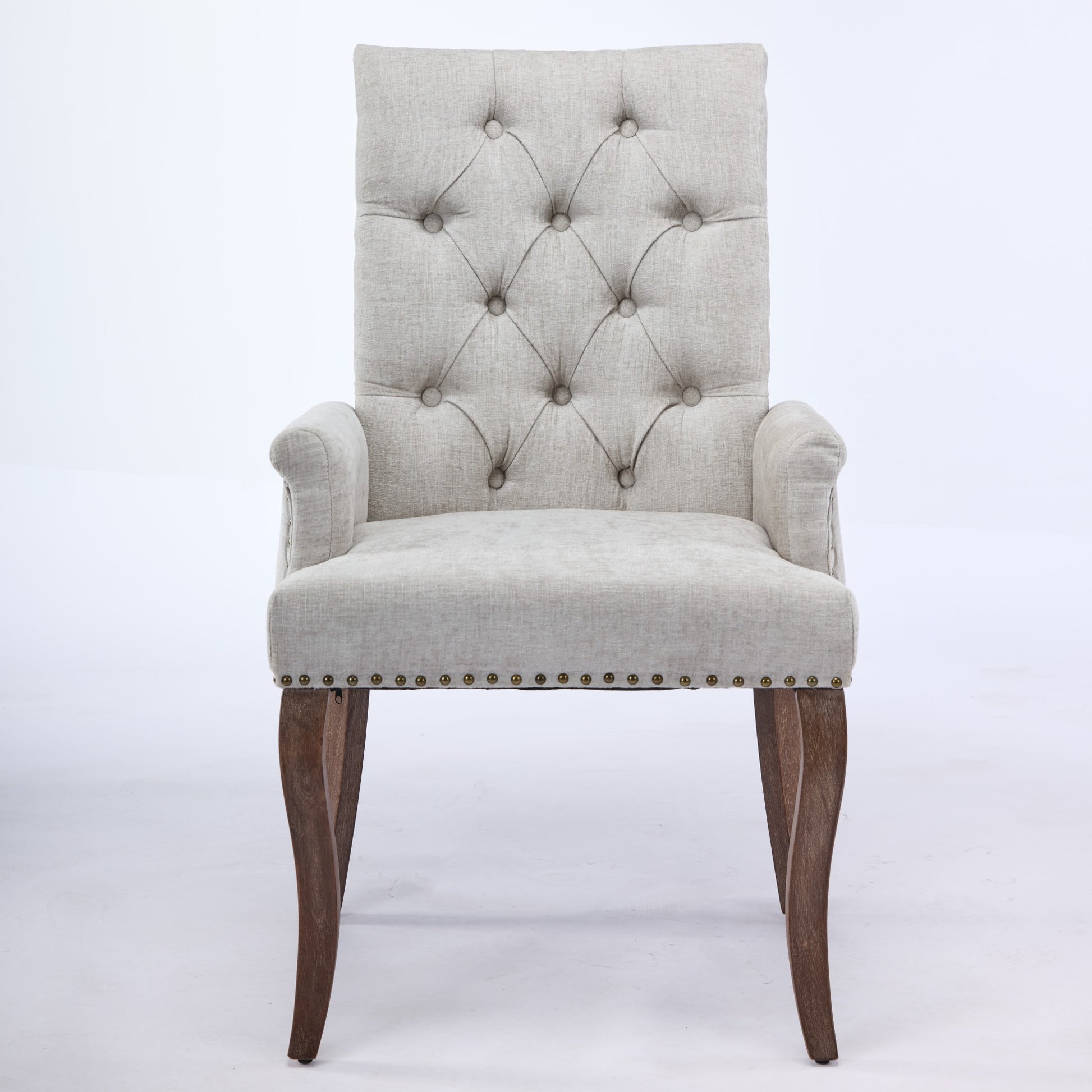Upholstered Chenille Fabric Accent Dining Chair, Curved Solid Wood Legs, Elegant Tufted Club Dining Room Kitchen Room Arm Dining Chair, Single Pack,Beige,SW1895BG image 2