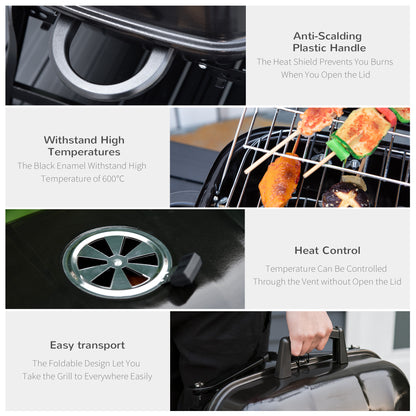 Outsunny 14" Portable Charcoal Grill, Tabletop Small BBQ Grill for Outdoor Cooking, Camping, Tailgating, Enamel Coated, Vent, Folding Legs, Black image 6