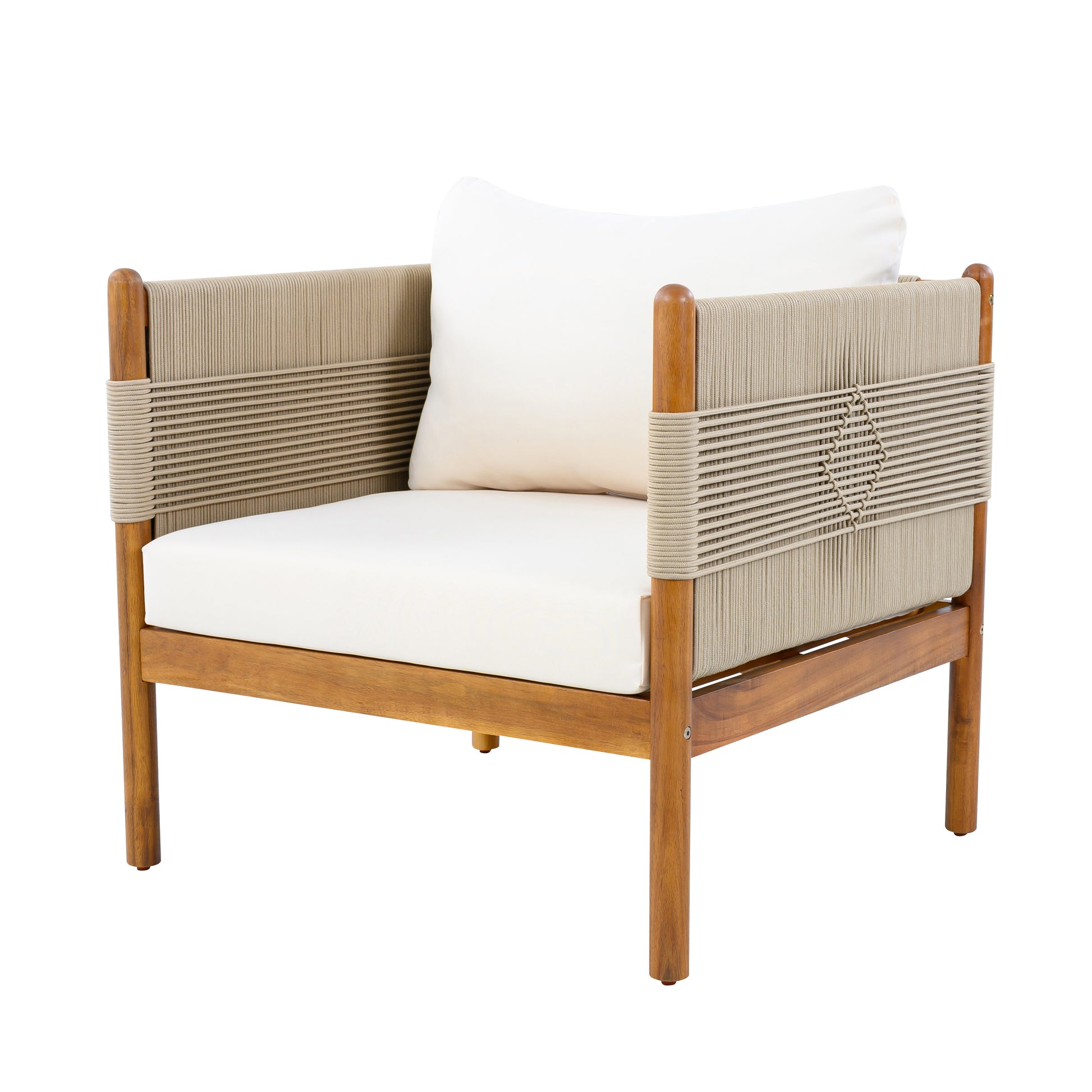Outdoor Acacia Wood Club Chair with Diamond Rope Weave & Cushions, Teak Finish image 4