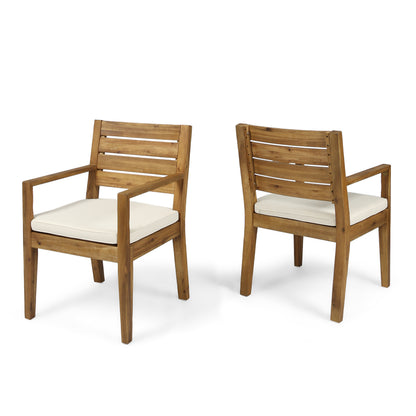 Outdoor Dining Chair Set of 2,Sandblast Natural Stained With Beige Cushion image 3