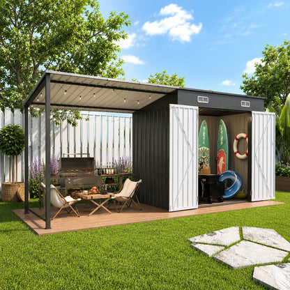 12x4 FT Metal Lean-To Shed with Pergola, 6x4 FT Outdoor Storage Shed & Hardtop Gazebo Combo, 2-in-1 Garden Tool Shed with Open Side for Patio, Backyard, Deck image 9