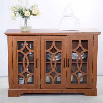 48.66" x 15.55" x 34.06" Spacious size sideboard 3 clear tempered glass doors buffet with adjustable shelf, MDF with dark OAK decorative laminates storage cabinet for dinning room, kitchen,living room image 8