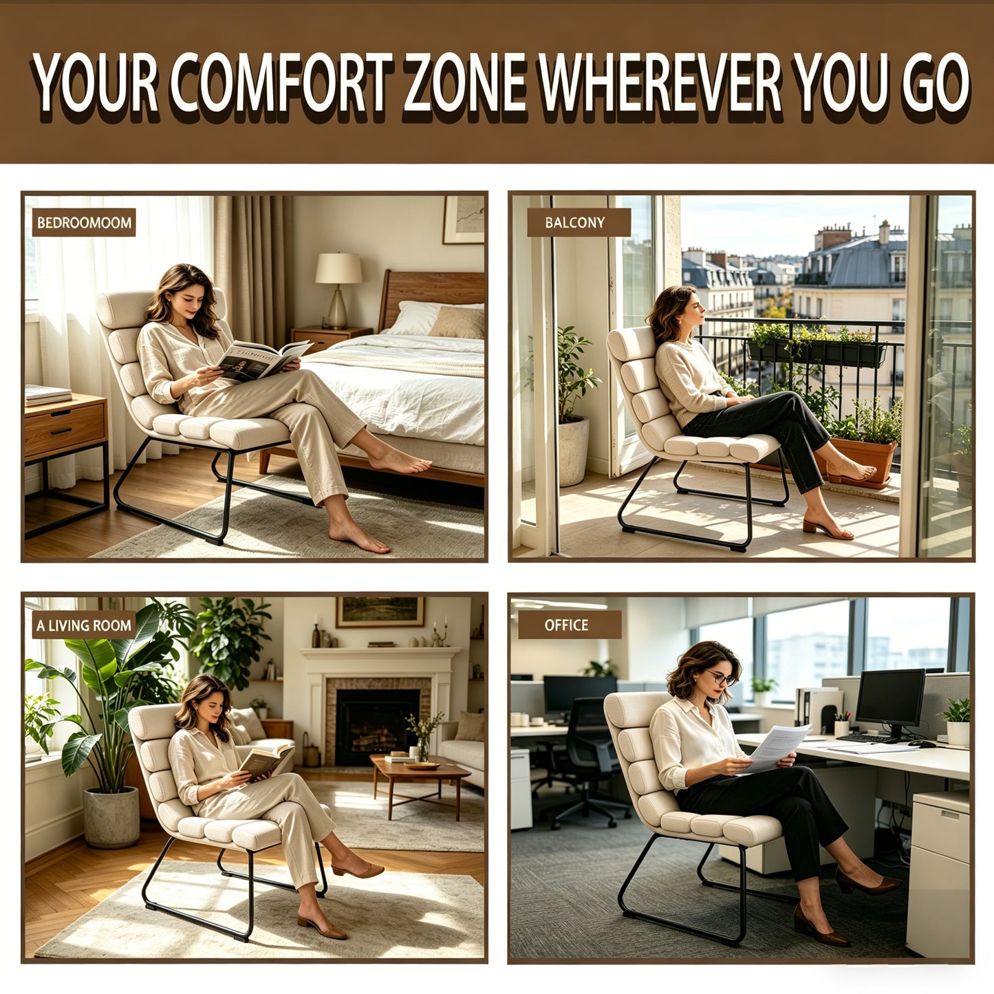 Modern 2-piece dining chair set, soft cushion dining chairs, comfortable backrest chairs, kitchen/living room/home office chairs, beige image 7