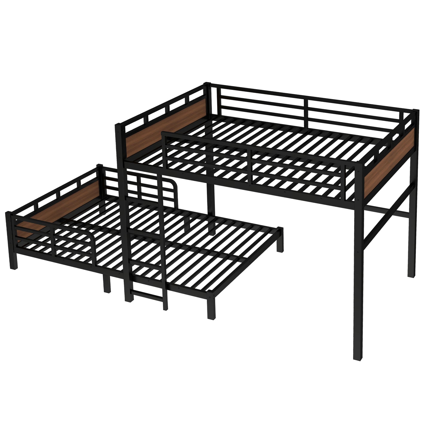 Queen over Queen Metal Bunk Bed/Metal Loft Bed,Separable Bunk Beds,with raised security fence,Walnut Color image 11