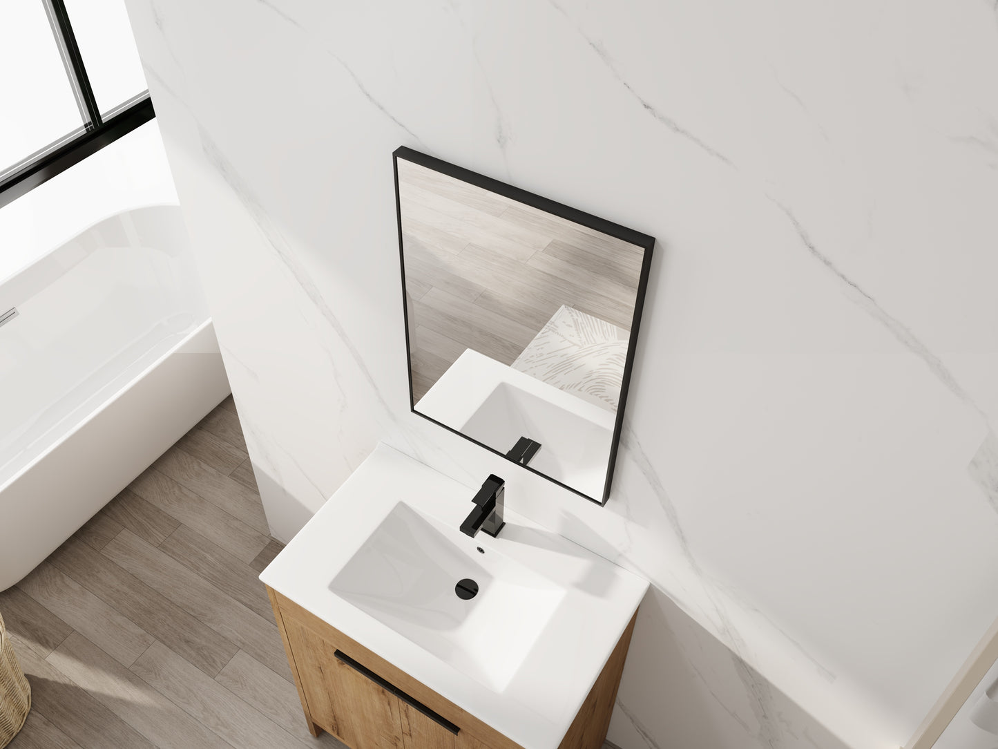 20'' Black Aluminum Frame Bathroom Mirror,Rectangular Wall Mounted Mirror image 6
