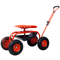 Garden trolley Rolling work chair with wheels, garden stool for planting, 360 degree swivel seat, station wagon scooter with steering handle and utility tray, for yard and outdoors, (green)