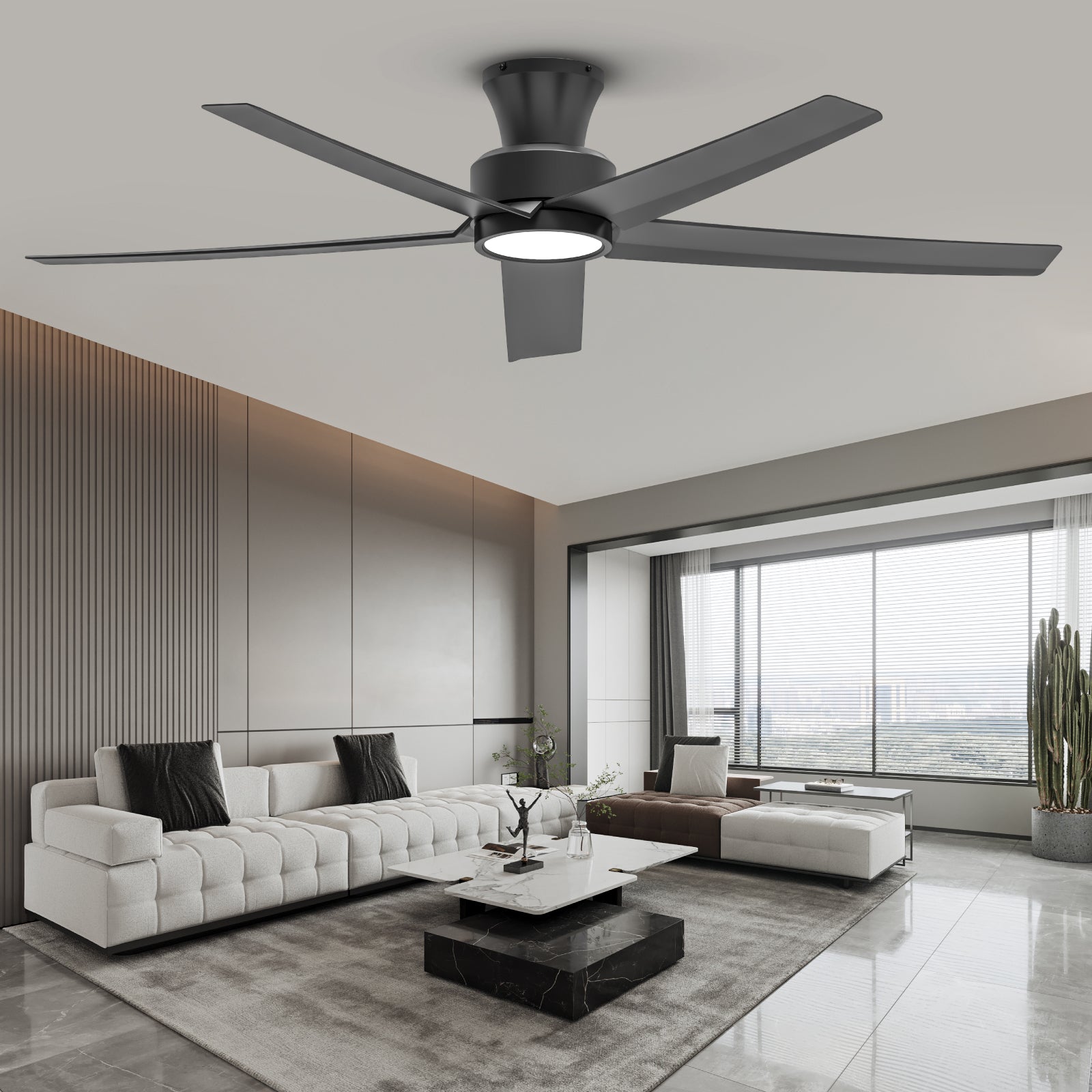 52 inch Ceiling Fans with Lights, Large Air Volume Ceiling Fans with Reversible Quiet DC Motor and Remote, 5X-W5 image 2