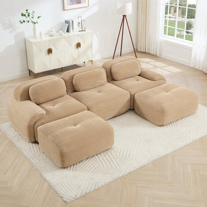 U-shaped modular sofa premiumCorduroy Fabric fabric no assembly anti-slip design pet-friendly extra-wide curved armrests 32D high-resilience sponge for living rooms bedrooms studie,Camel image 1