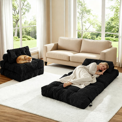 Folding single chair, adjustable and convertible sofa bed, comfortable fluffy lazy sofa in living room, bedroom, apartment, dormitory, black. image 7