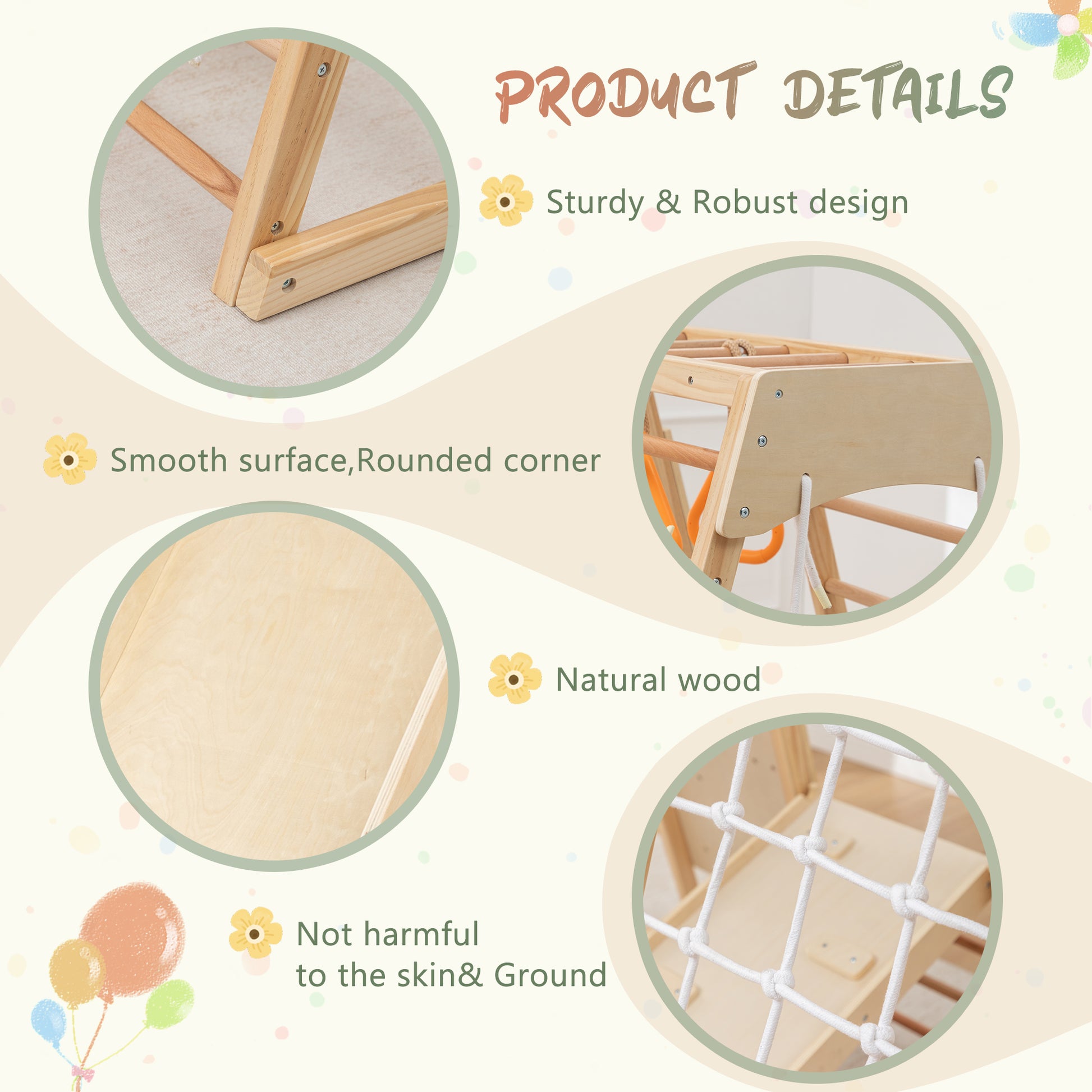 9-in-1 Slide and Climbing Wall for Toddlers 3+, Wooden Indoor Play Structure, Heavy Duty 176 lbs Capacity, Safe Rounded Edge Natural Wood, Balance & Strength Toy Gift image 5