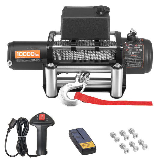 Electric Winch, 10000 lbs Load Capacity, 12V DC Truck Winch with Φ21/64 in x 65 ft Steel Rope, Wireless & Wired Remote Control, IP55 Waterproof for Towing SUV Jeep Trailer Boat Off-Road Vehicle image 1