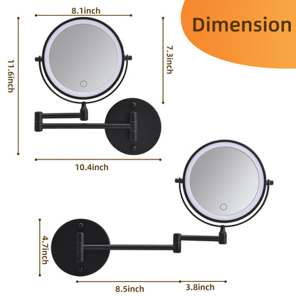 Rechargeable Wall Mounted Makeup Mirror 8'' Magnifying Mirror with Lights Double-Sided 1X/10 360° Rotation Extension Bathroom Shaving Mirror with Foldable Arm image 9