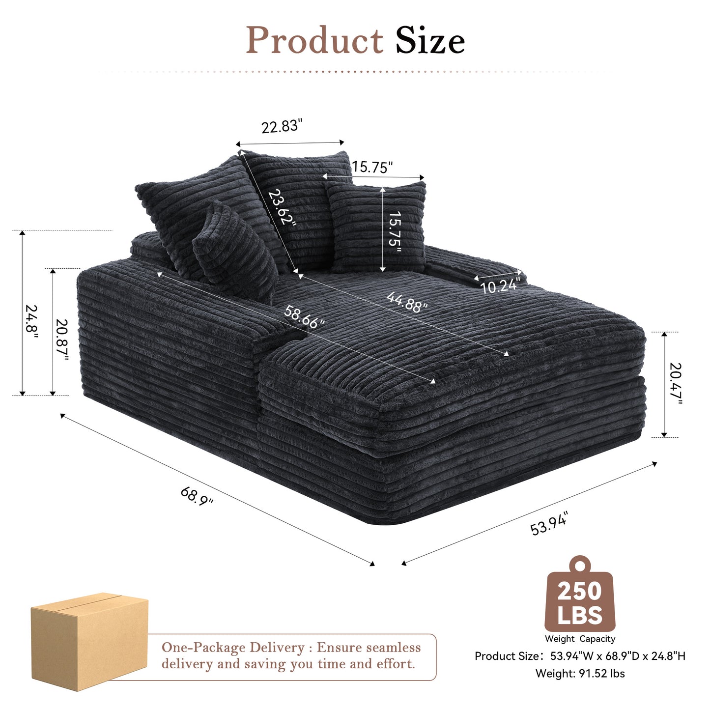 012-Luxury Corduroy Convertible Chaise Lounge with 4 Pillows, Ultra-Soft Sofa Bed No Assembly Required, Instant Setup Lounge Chair Bed for Living Room, Apartment & Small Spaces,Grey image 2