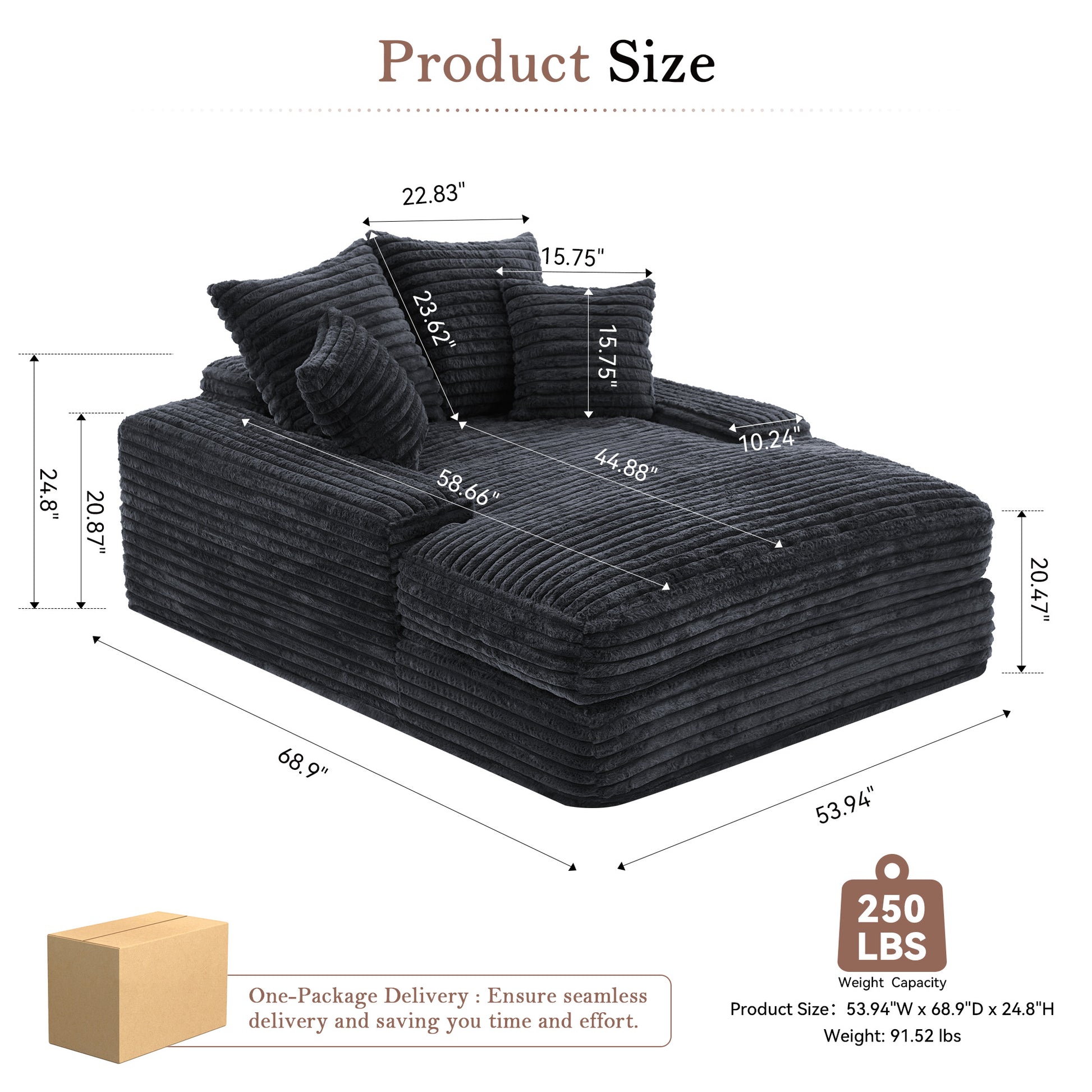 012-Luxury Corduroy Convertible Chaise Lounge with 4 Pillows, Ultra-Soft Sofa Bed No Assembly Required, Instant Setup Lounge Chair Bed for Living Room, Apartment & Small Spaces,Grey image 2