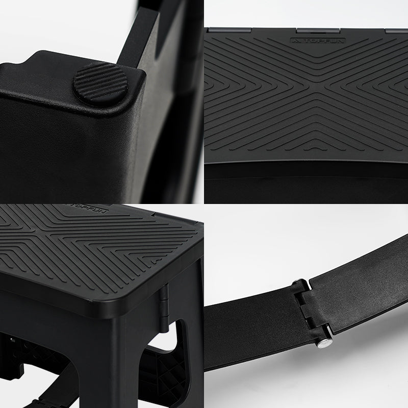 9in Folding Step Stool, Compact, Portable, Non-Slip, 300 lbs. weight capacity for adults and children. Secure non-slip top and rubber feet, great for home and camping, black color image 6