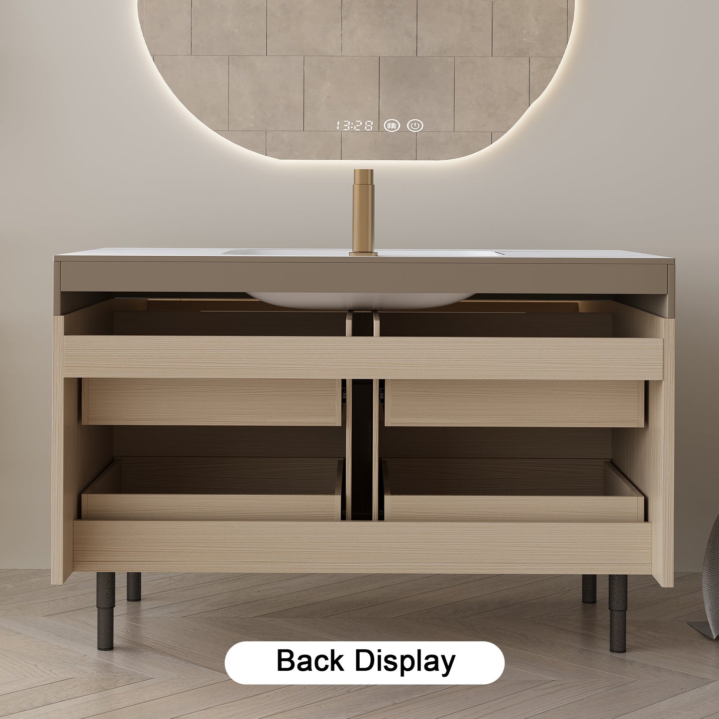 35.4" Modern Bathroom Vanity with Undermount Sink, Sintered Stone Top, Waterproof Multi-layer Solid Wood, 4 Drawers Storage, Free-standing/Wall-Mounted image 11