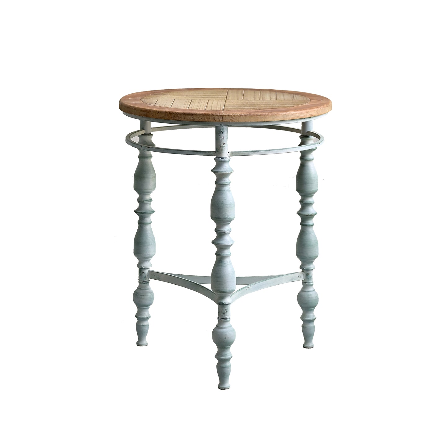 Easy Assembly 20.08" Accent Rustic Wooden Carved Coffee Table, Round Wooden Top Metal Leg Round End Table For Living Room image 7