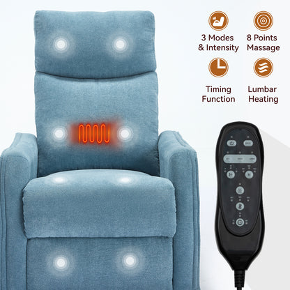 Heat Massage Manual Recliner Chair with Rocker and Swivel in Fabric for Living Room, Blue image 8