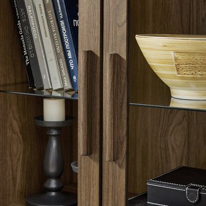 A high arched storage cabinet with a lamp, a modern retro-style wooden storage cabinet with adjustable glass partitions, suitable for use as a multi-functional cabinet in kitchens-Brown image 8