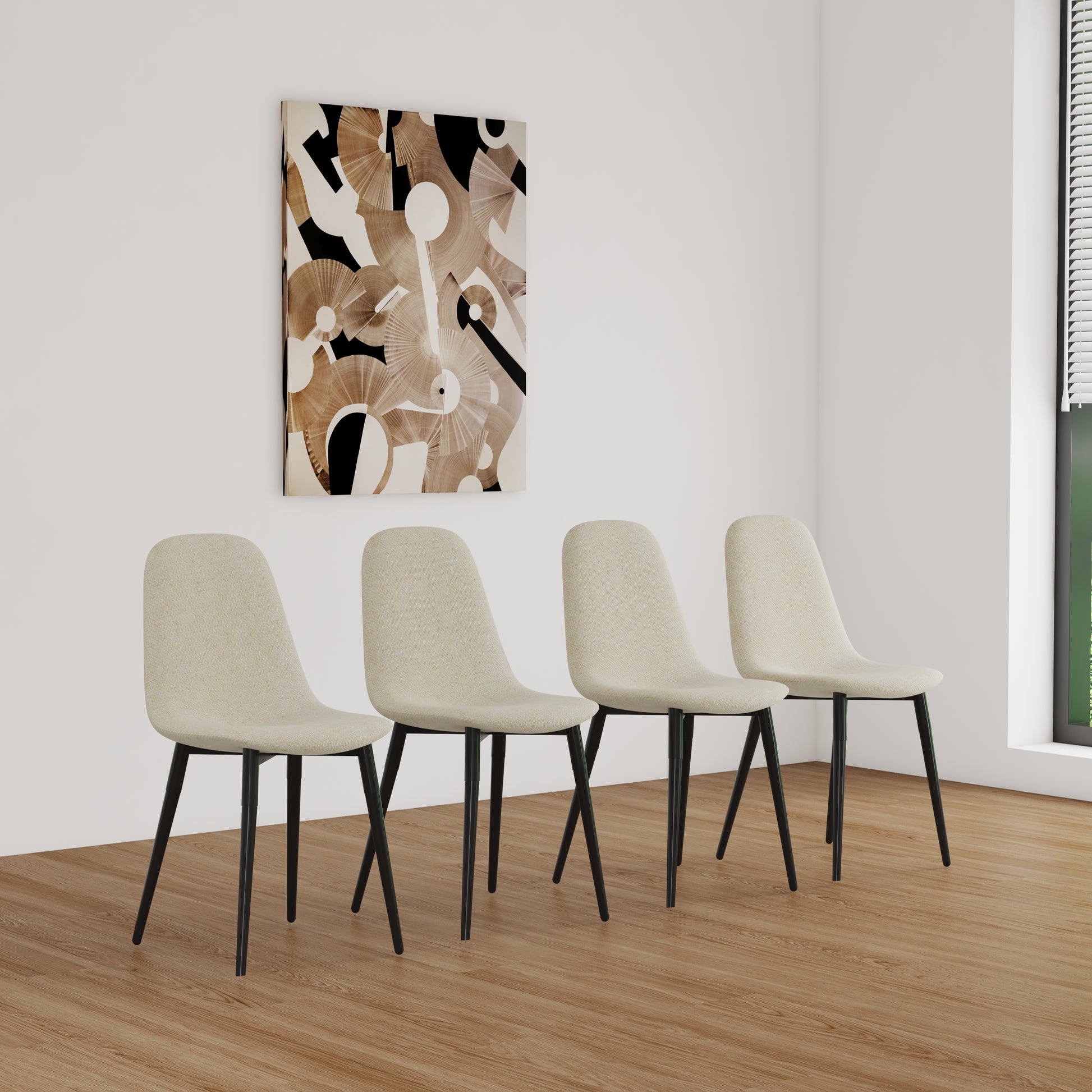 Dining Chairs Set of 4, Modern Accent Chairs with Linen Fabric Upholstered Seat, Spoon Shape Kitchen Chair with Black Metal Legs Dining Side Chairs for Dining Room Kitchen (Beige) image 1