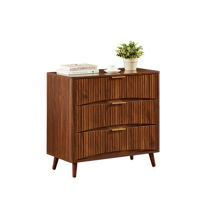 Fluted 3 Drawer Dresser, Mid-Century Modern Tall Chest of Drawers with Vertical Grooved Design, Solid Wood Storage Cabinet with Metal Handles for Bedroom Living Room, Walnut (31.5"W x 15"D x 30"H) image 10