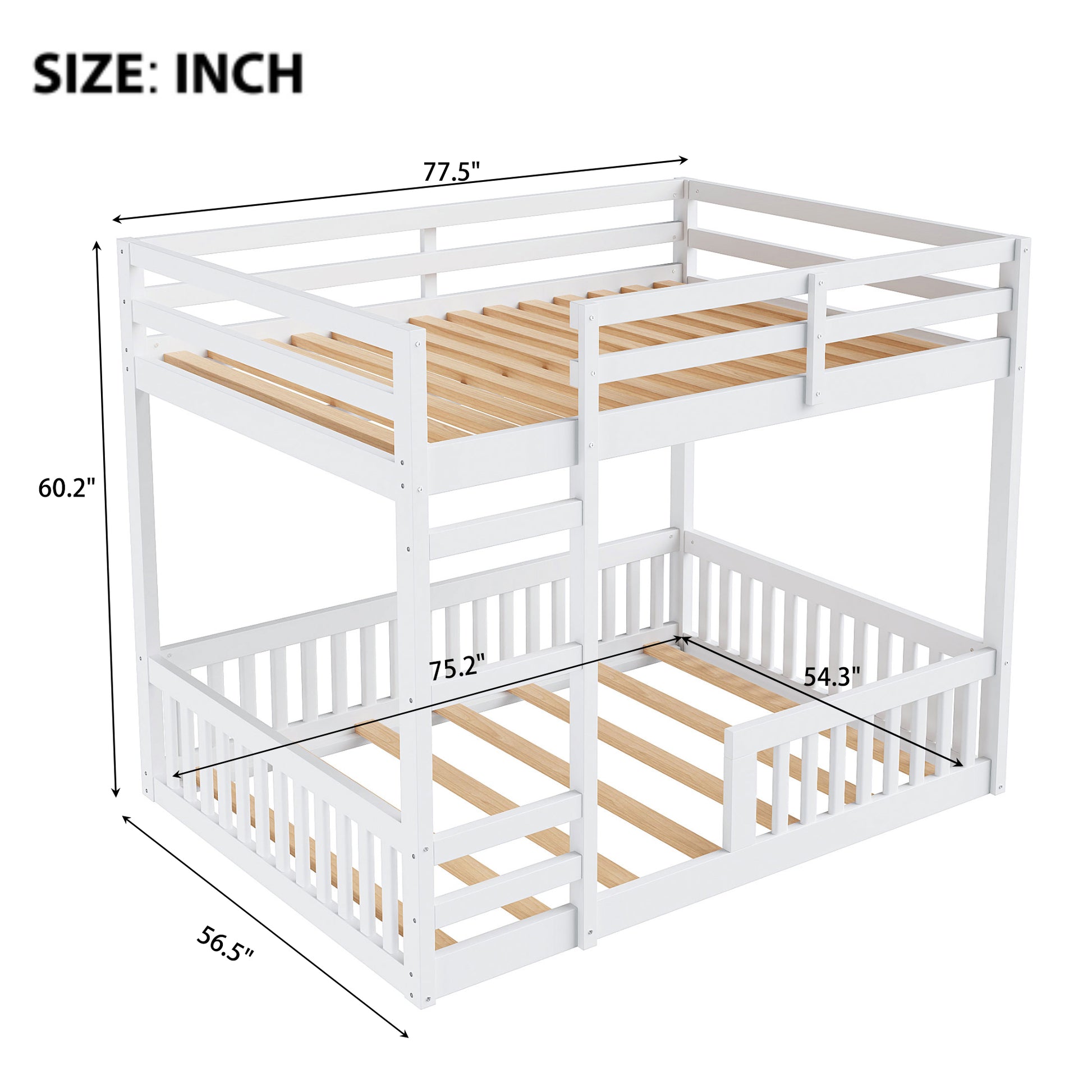 Full over Full Wood Bunk Bed with Ladder and Guardrails, White image 10